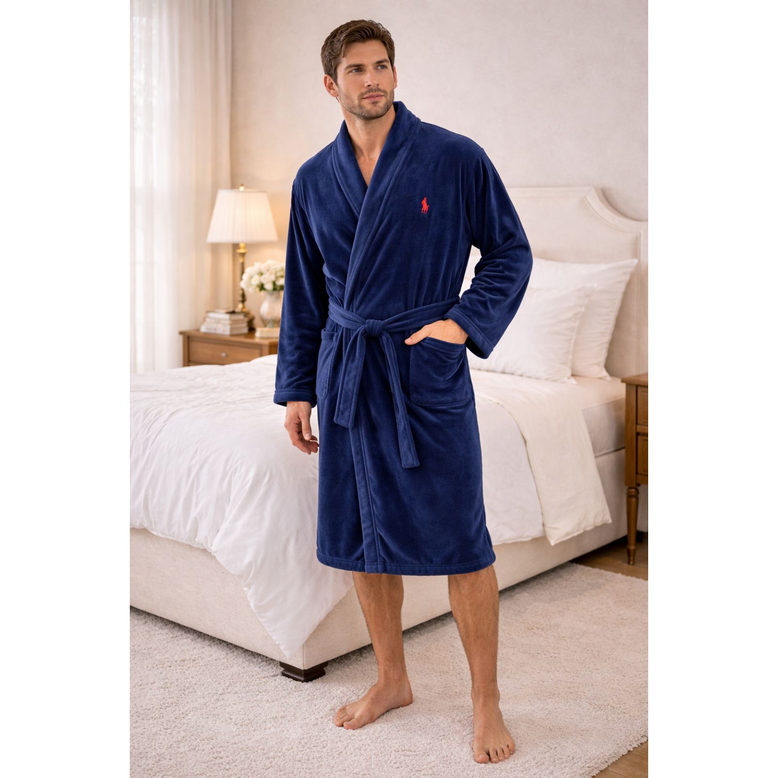 Polo Ralph Lauren Blue Plush Pony Soft Bath Sleep Robe Mens Size Large